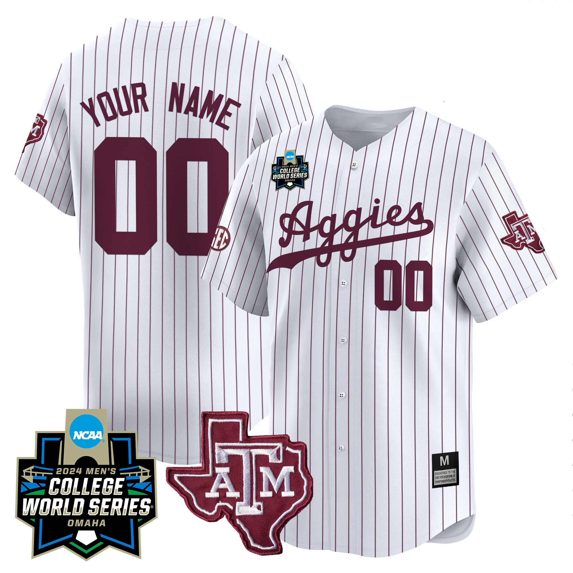 Men Texas A&M Aggies White Stripe 2024 College World Series Vapor Premier Limited Custom NCAA Jersey